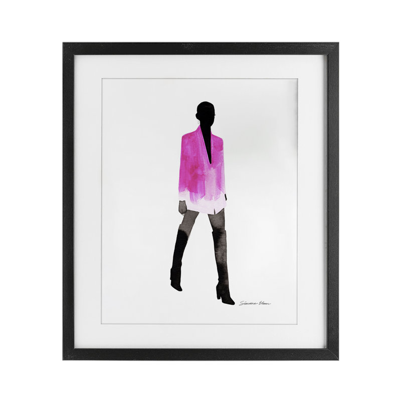 «Girl In Pink», reproduction encadrée sous verre, conception de Simone Elum, Cadre noir minuit, H 16 po x l 13 po