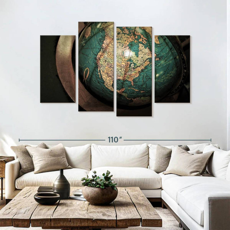 Carte rétro du globe Aliaz, H 54 po x l 84 po