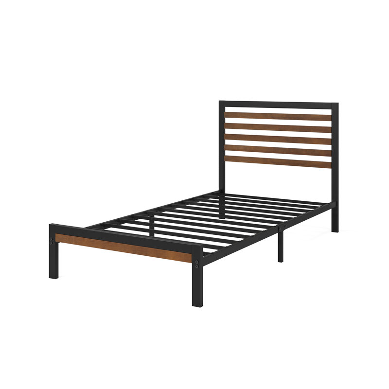 Samorah Metal Bed frame with Bamboo slatter Headboard, European Single (90 x 200cm)