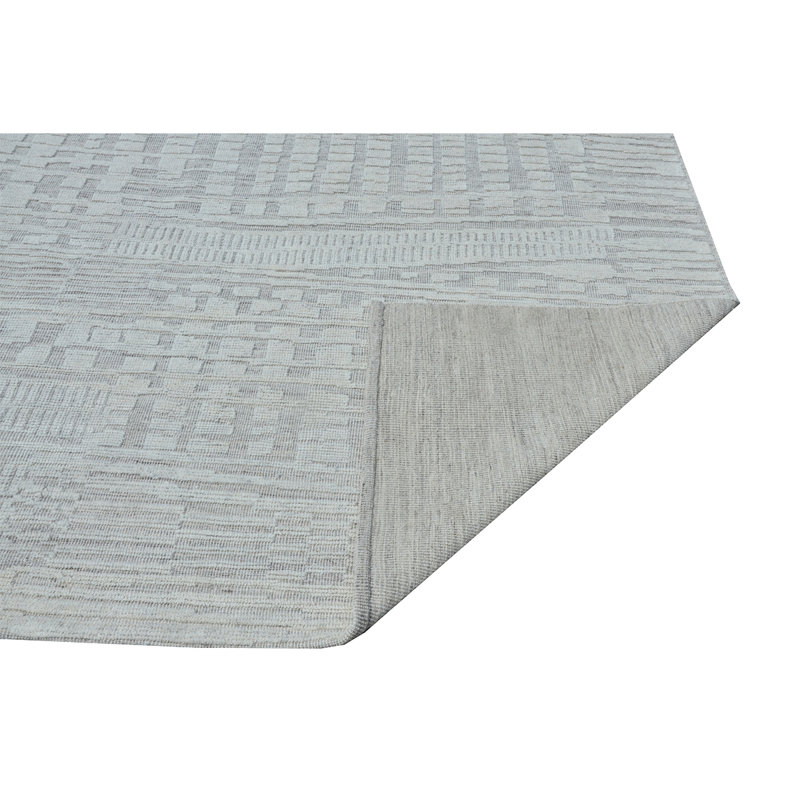Wool Moroccan Area Rug in White, Rectangle 5' x 8'