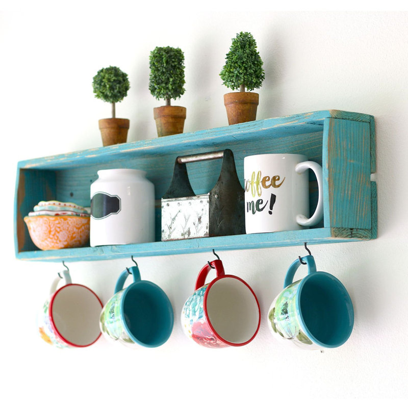 Wym 2 Piece Solid Wood Floating Shelf with Adjustable Shelves, Blue