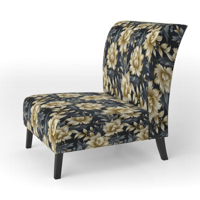 Fauteuil de chambre en tissu damassé noir et beige