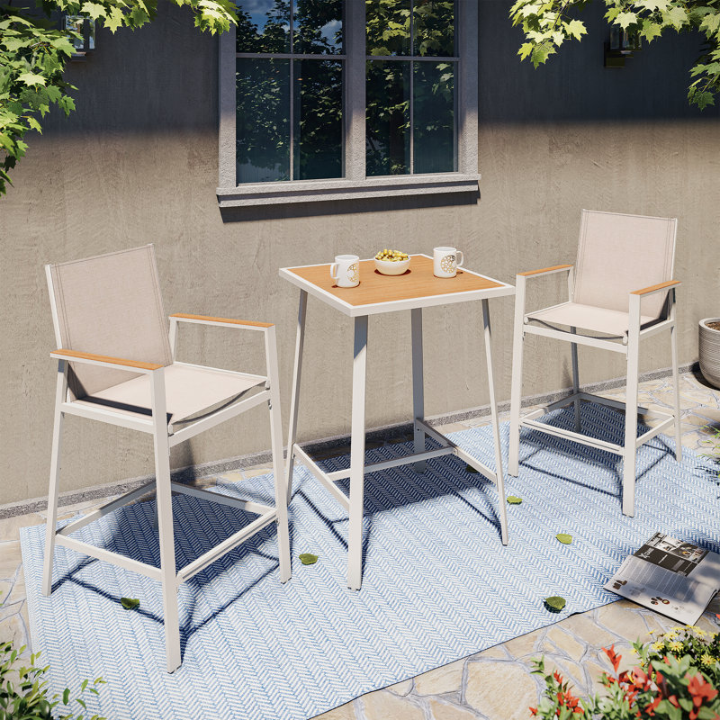 Aletza Square 2 - Person 27'' Long Outdoor Dining Set, PVC-Coated Polyester Patio Bar Set With Height Table