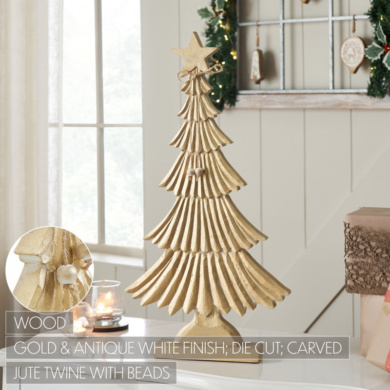 Arbre en bois doré Yuletide Glow, H 24,5 po x l 12,75 po x P 2 po