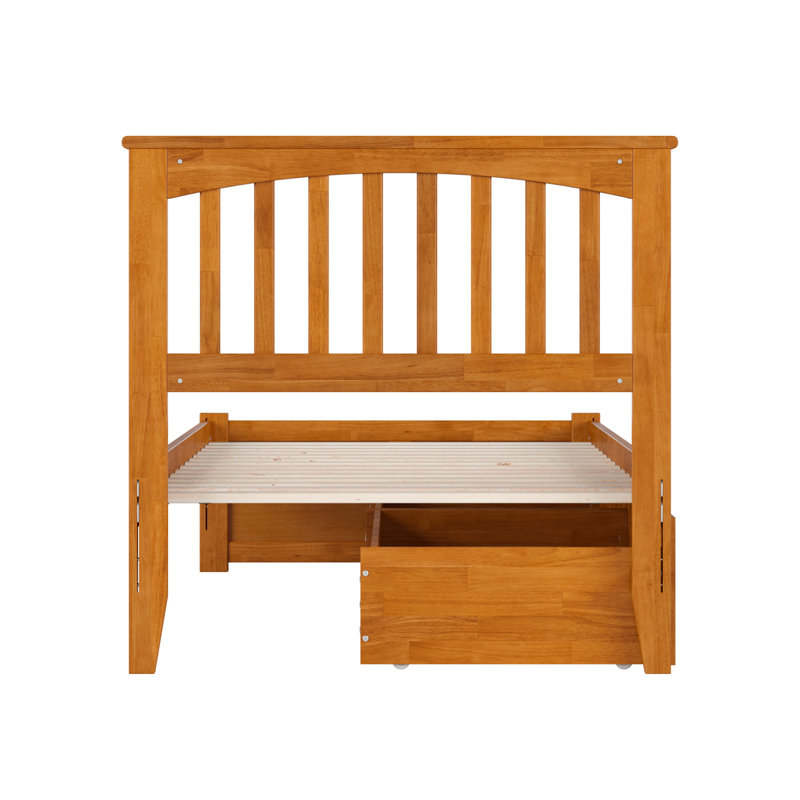 Lit plateforme en bois massif avec pieds de lit et tiroirs de rangement Mission, Caramel clair, Très grand simple