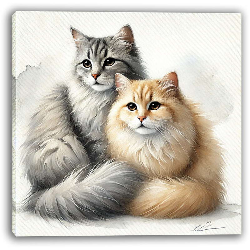 «Elegant Fluffy Cat Duo», art mural sur toile, H 12 po x l 12 po