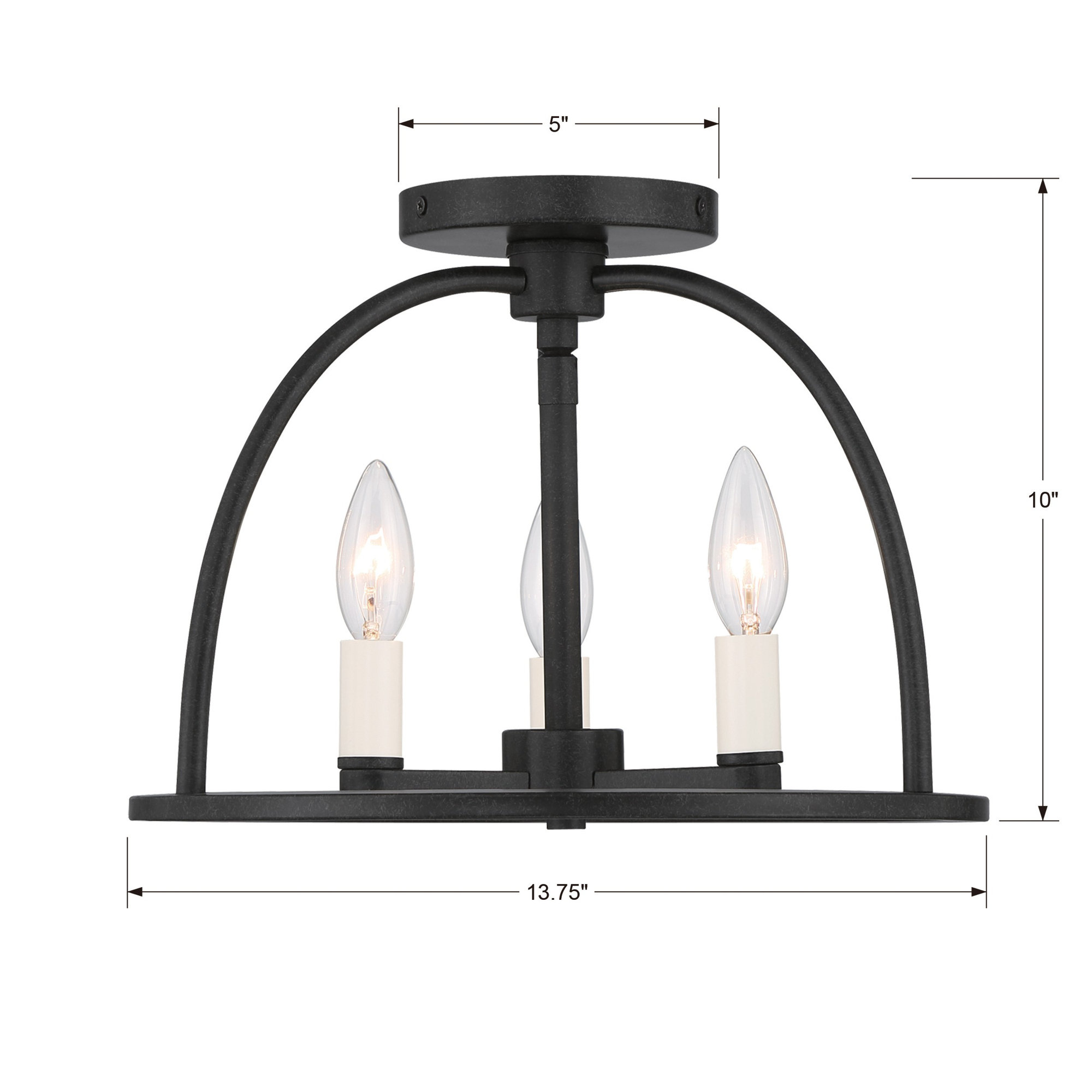 3 Light Semi Flush Mount, Black