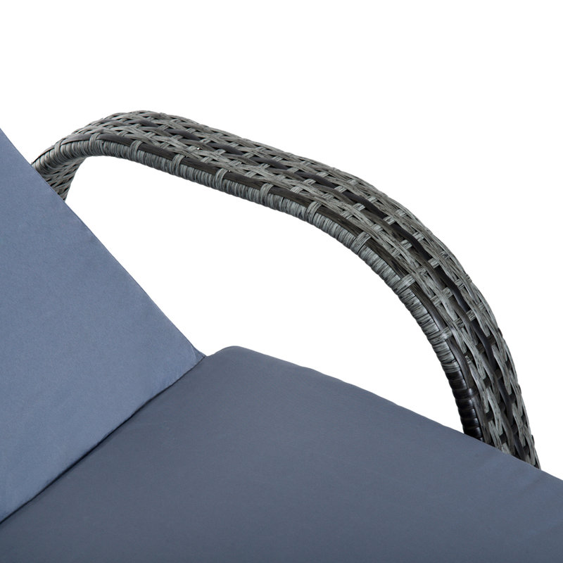 Stutler 200cm Long Reclining Chaise Lounge Set with Cushions and Table, Grey/Blue