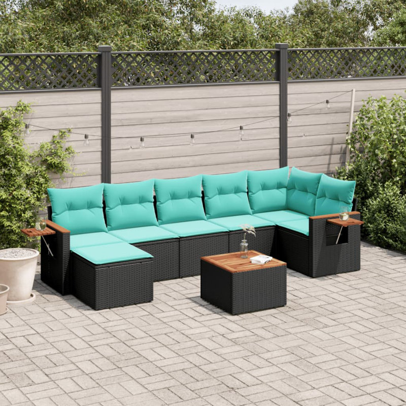 Ensemble de canapé de patio 8 pièces avec coussins en rotin de polyester noir (États-Unis seulement)