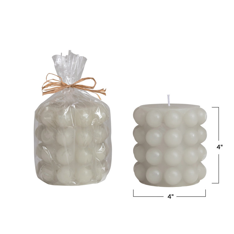 Nessa Unscented Pillar Candle, 4"H x 4"W x 4"D, Gray