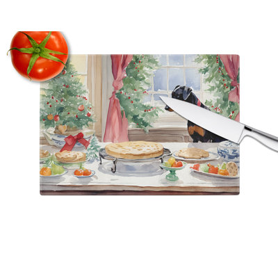Doberman Pinscher Christmas Cookies Glass Cutting Board