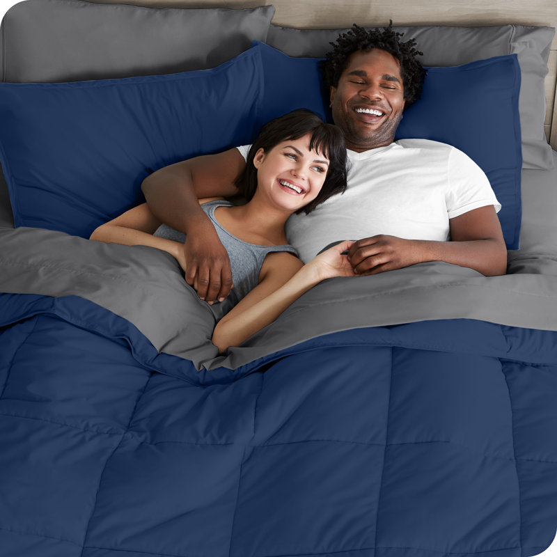 Microfiber Bed-In-A-Bag, Dark Blue/Gray, California King Comforter + 6 Additional Pieces