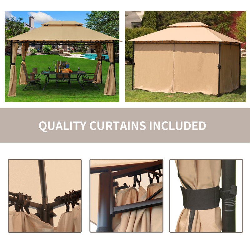Tan 12-ft x 10-ft Steel Patio Gazebo with Polyester Roof