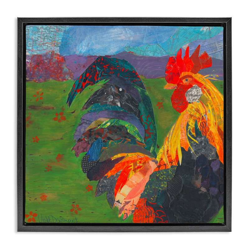 Art mural sur toile flottant, "Expressive Farm Rooster" par Violet Davenport, Cadre flottant noir de jais, H 18 po x l 18 po