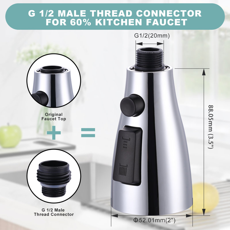Chrome 3-Function Kitchen Faucet Spray Head with 9 Adapters