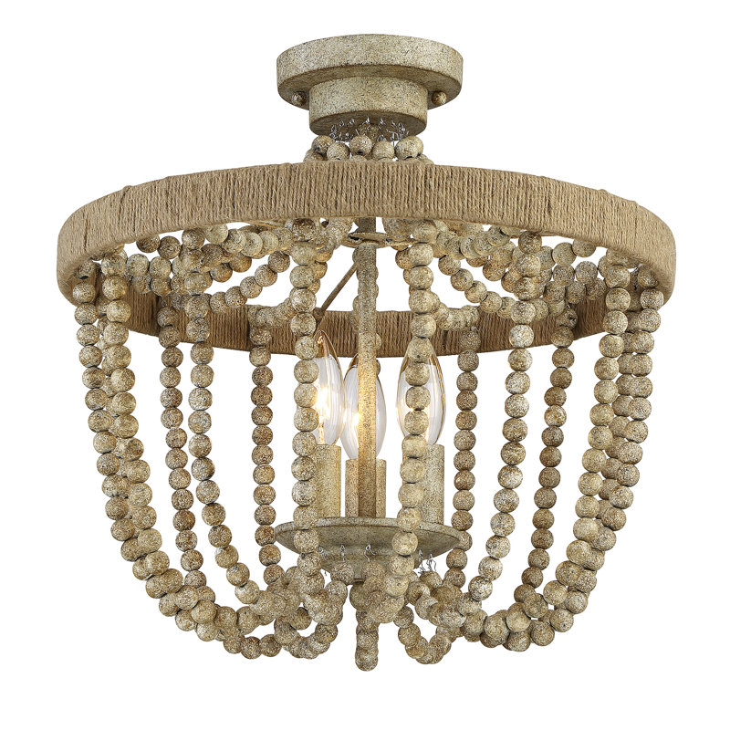 Plafonnier 3 lumières en bois naturel avec corde Aanya