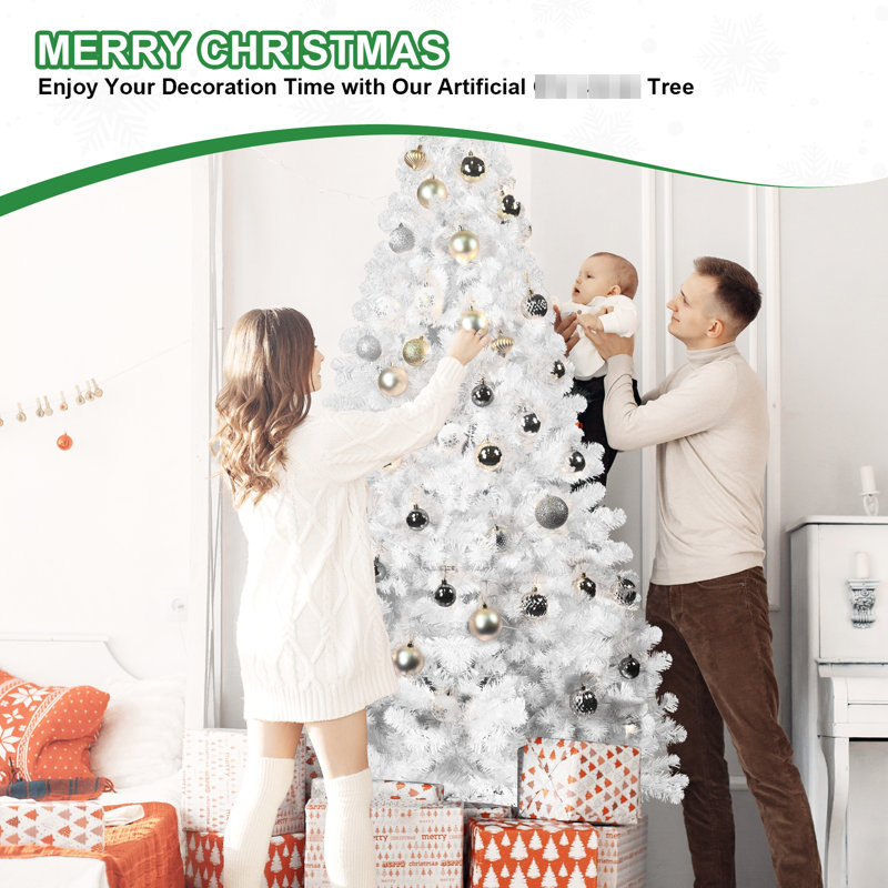 Arbre artificiel blanc de 7 pieds avec branches en fil mémoire, 1064 pointes denses, installation rapide pour les bureaux et les pièces secondaires à charnières