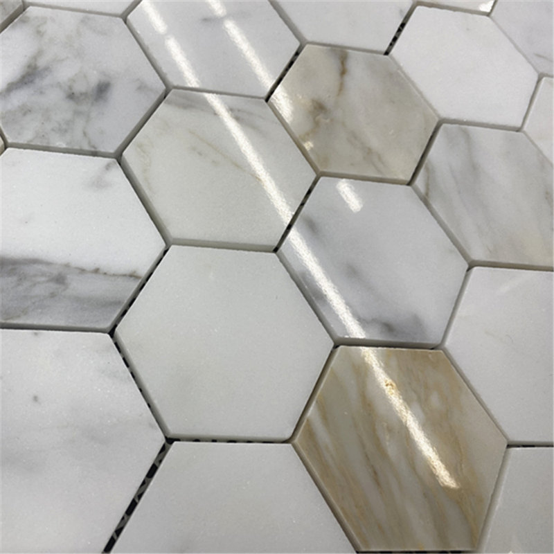 Calacatta 12" x 10" Marble Mosaic Tile, White/Gray