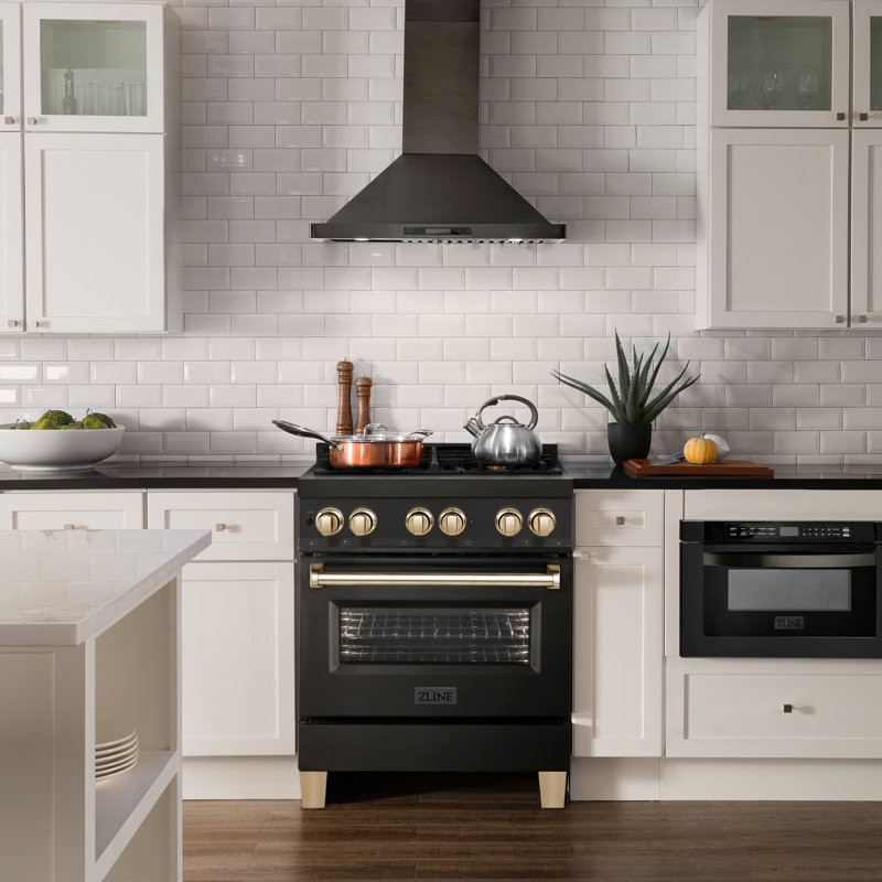 ZLINE Autograph 30" Legacy Dual Fuel Range, Gold Black Stainless Steel