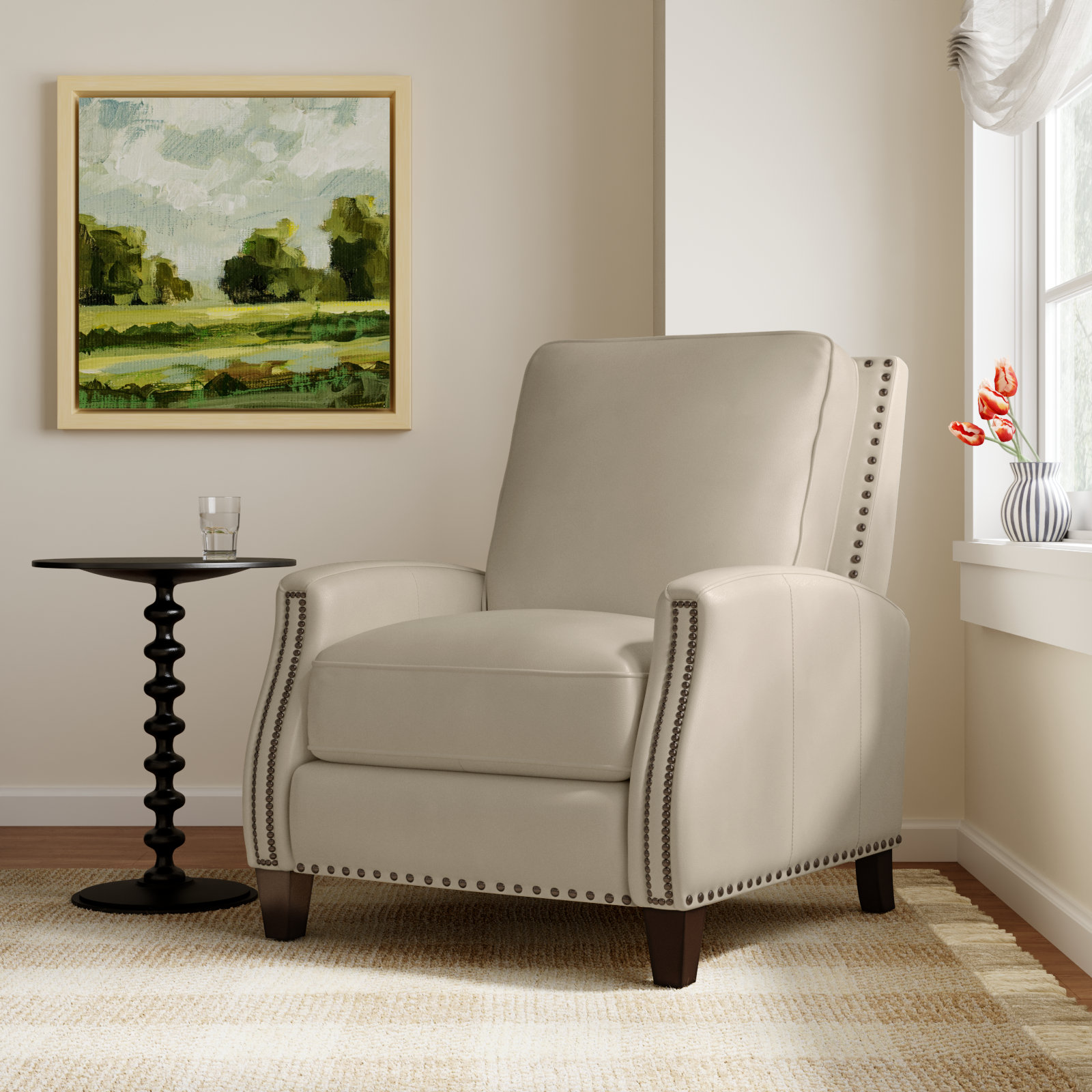Llewellyn 31" Wide Leather Manual Standard Recliner, Shoreham Cream Top Grain Leather