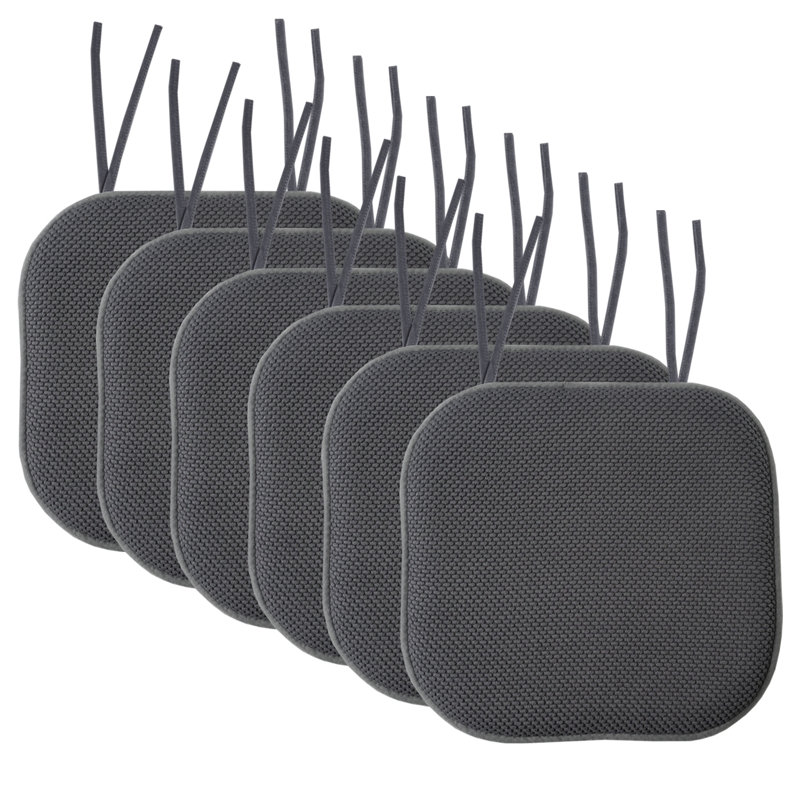 Honeycomb Memory Foam Non-Slip 16" x 16" Chair Cushion Pad with Ties, Gray, 4