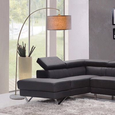 86" Tall Metal Floor Arc Lamp "Bowery", Beige And Antique Gold