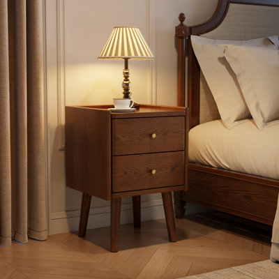 Set Of 2 Solid Wood Double-Drawer Nightstand