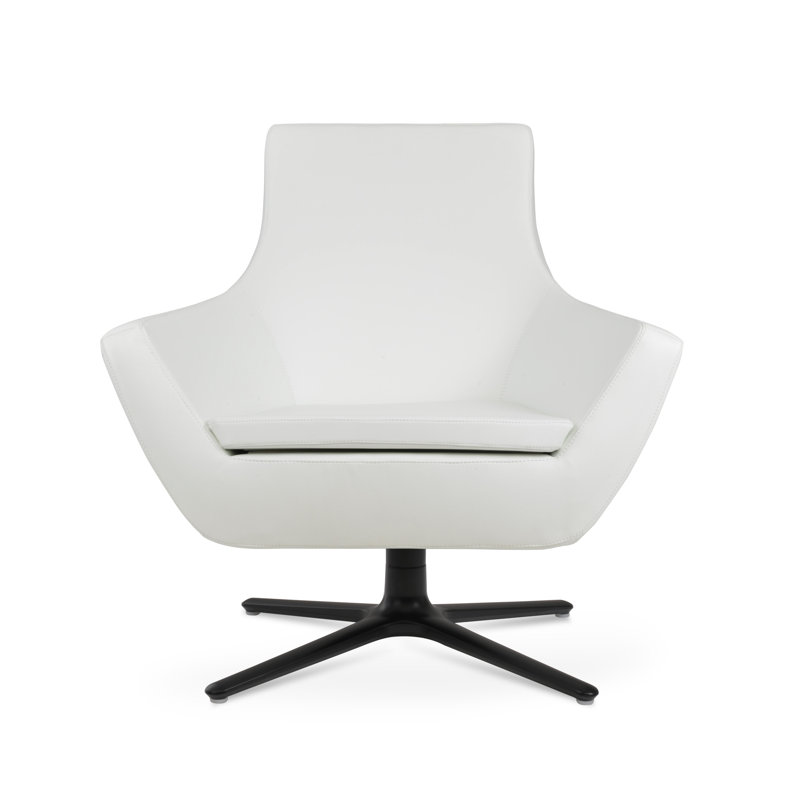 Rebecca Oval Swivel Lounge Chair, Black, White Faux Leather