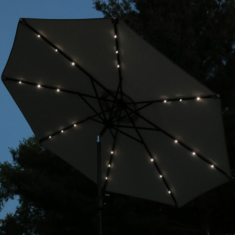 Jericho 96" Market Umbrella with Solar-Powered LEDs - Beige, Beige