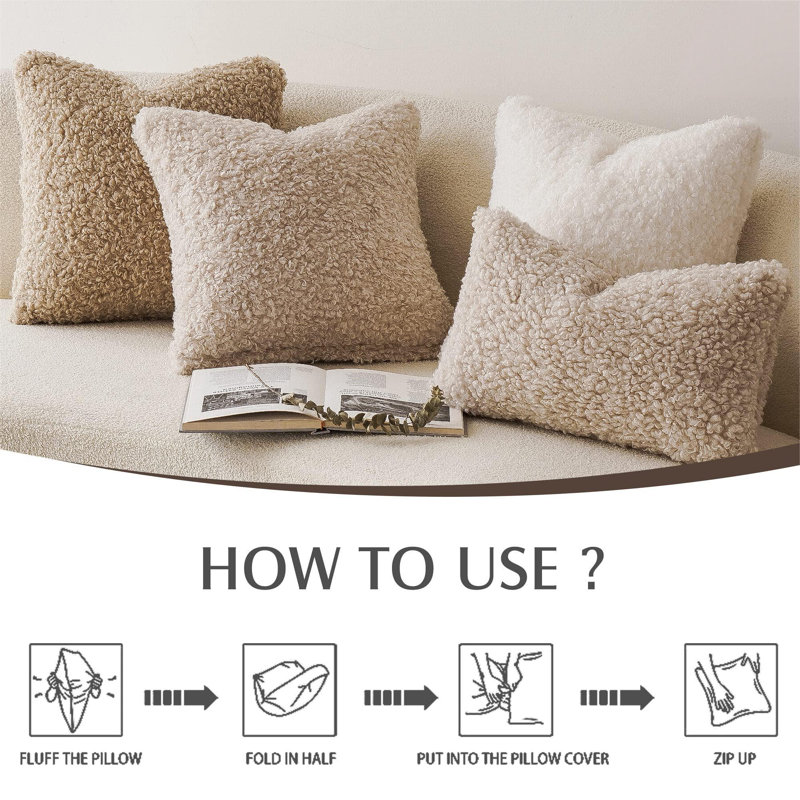 Housse de coussin décoratif en fausse fourrure 2 pièces 2 pièces Housse de coussin décoratif Sherpa
