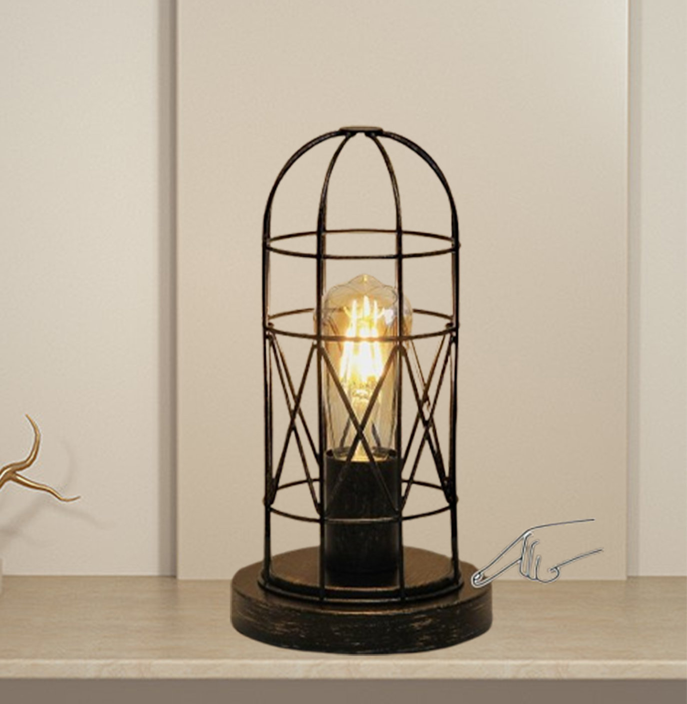 17 Stories Metal Cage Touch Desk Lamp,Industrial Bedside Lamp with 3 ...