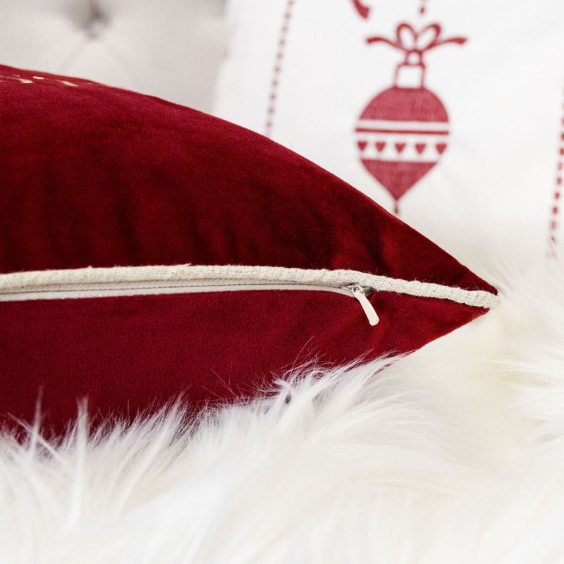 Coussin décoratif rouge en velours avec broderie Merry Christmas, 20 x 20 avec insert