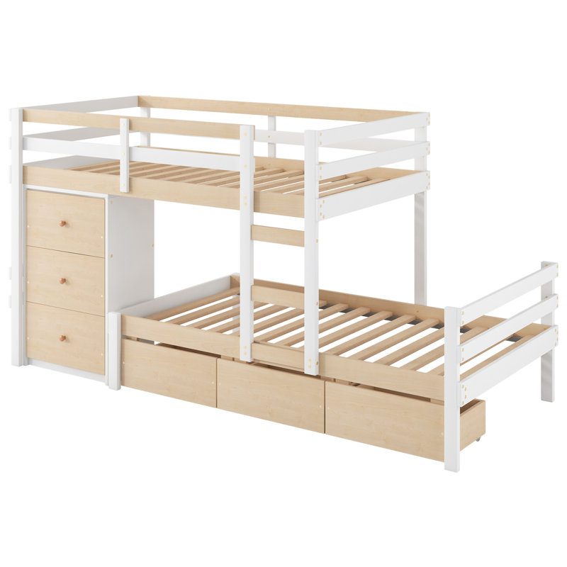 Lit superposé Loft avec tiroirs et échelle, Naturel