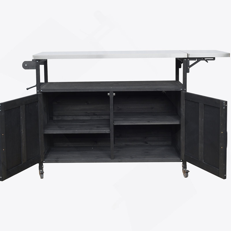 Foldable Outdoor Kitchen Island With Lockable Wheels, Storage Cabinet, And Towel Rack For Efficient Patio Cooking, Black