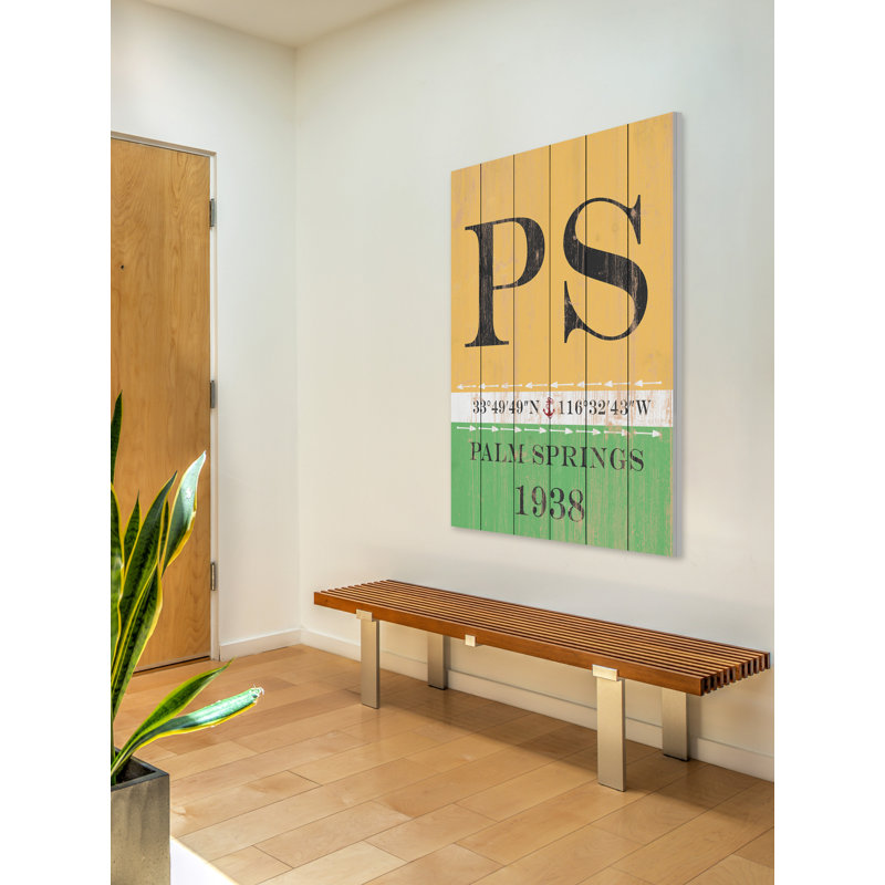 Palm Springs 1938, art textuel sur bois sans cadre, H 45 po x l 30 po x P 1,5 po