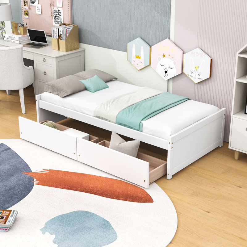 Lit plateforme simple avec tiroirs Comsa, Blanc