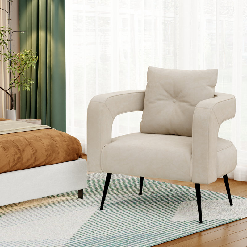 Modern Velvet Upholstered Barrel Chair, Ivory Velvet