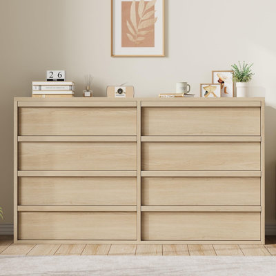 Meuble télé 8 tiroirs pour téléviseur de 75 pouces, centre de divertissement moderne en bois de 54 po de largeur, console multimédia pour le salon