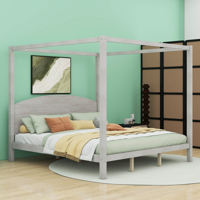 Aaditya Canopy Bed, King, Gray Wash