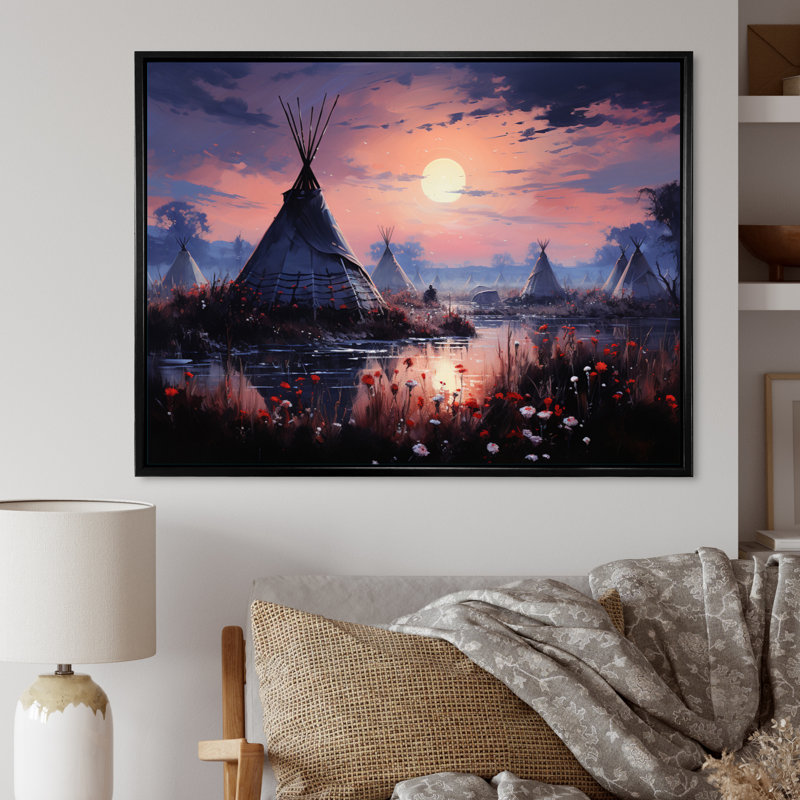 Native Tipi Mystic Gathering - Impression, H 30 po x l 40 po x P 1,5 po, Cadre flottant noir