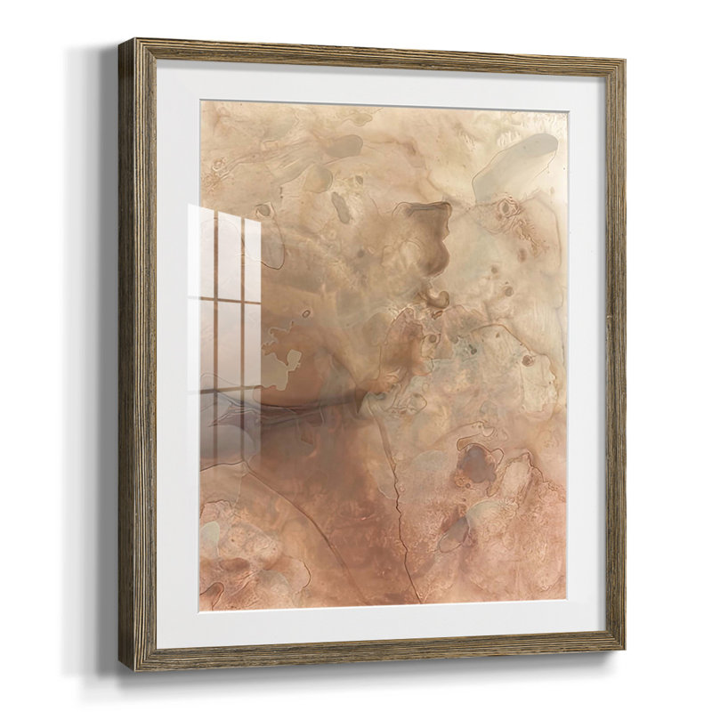 Marbre au sol II, Blanc, Papier avec cadre noyer