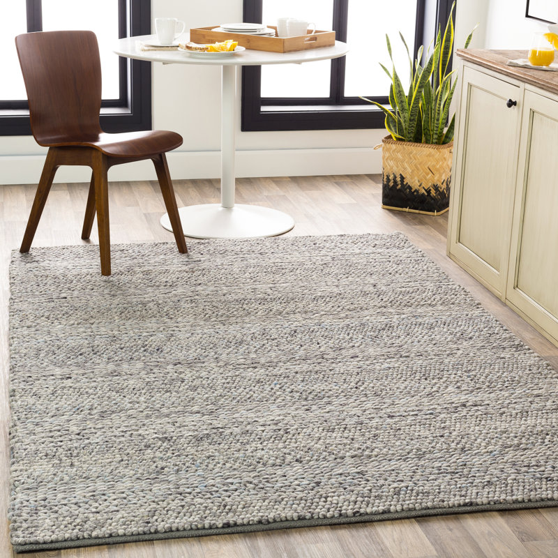 Tapis crème / beige / ardoise en laine tissé à plat Zekia, Rectangle 5 pi x 8 pi
