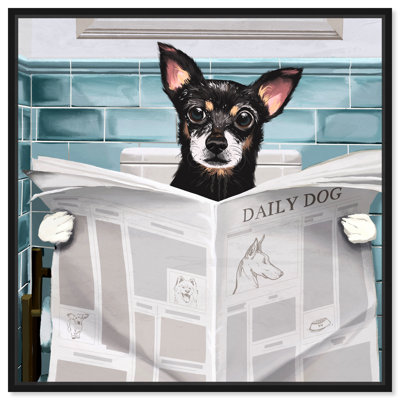 Bath and Laundry Occupied Bathroom Chihuahua, Modern and Canvas Wall Art Print for Bath