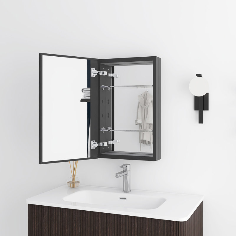 Pharmacie rectangulaire avec miroir, H 24 po x l 15 po x P 4,63 po, Noir mat