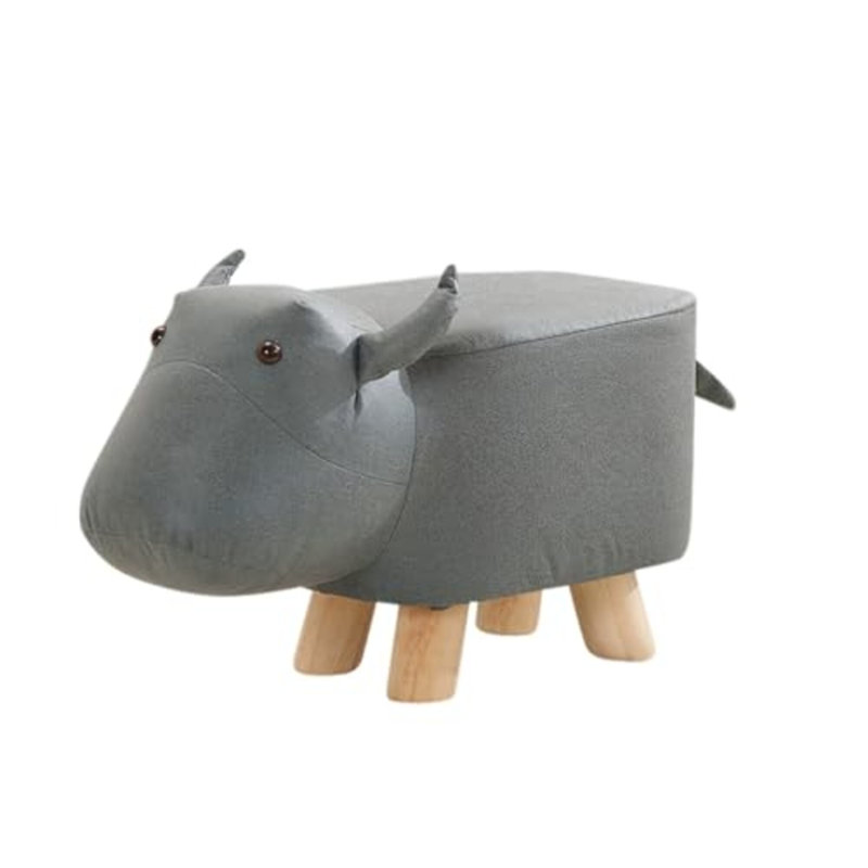 Tabouret pour enfants en forme d'hippopotame avec pieds en bois