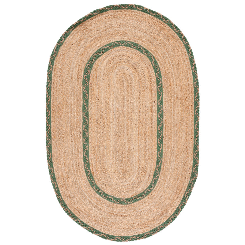 Tapis en fibre de coton / vert Towcester 260, Ovale 4 pi x 6 pi