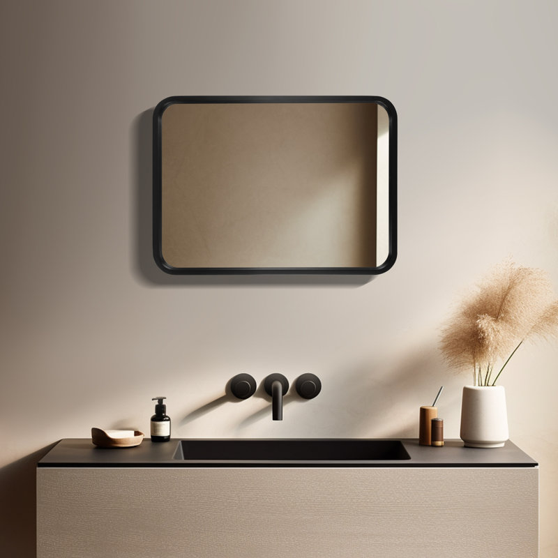 Sarwat Rectangle Wood Wall Mirror for Bathroom Bedroom, Black, 24" x 18"