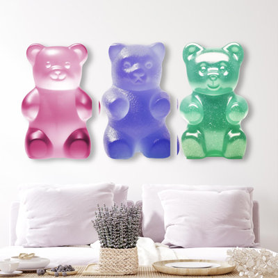 Oliver Gal Bubble Gum Colors Gummy Bear Set Bright - Die-Cut Acrylic Glass Sculpture