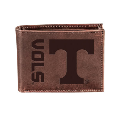 Porte-monnaie pliable en cuir brun avec boîte-cadeau University of Tennessee