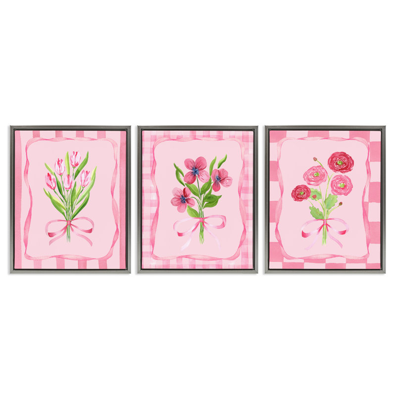 Ensemble de 3 cadres flottants avec fleurs jolies et douces, design par Nina Jacobs, Cadre flottant gris lustré